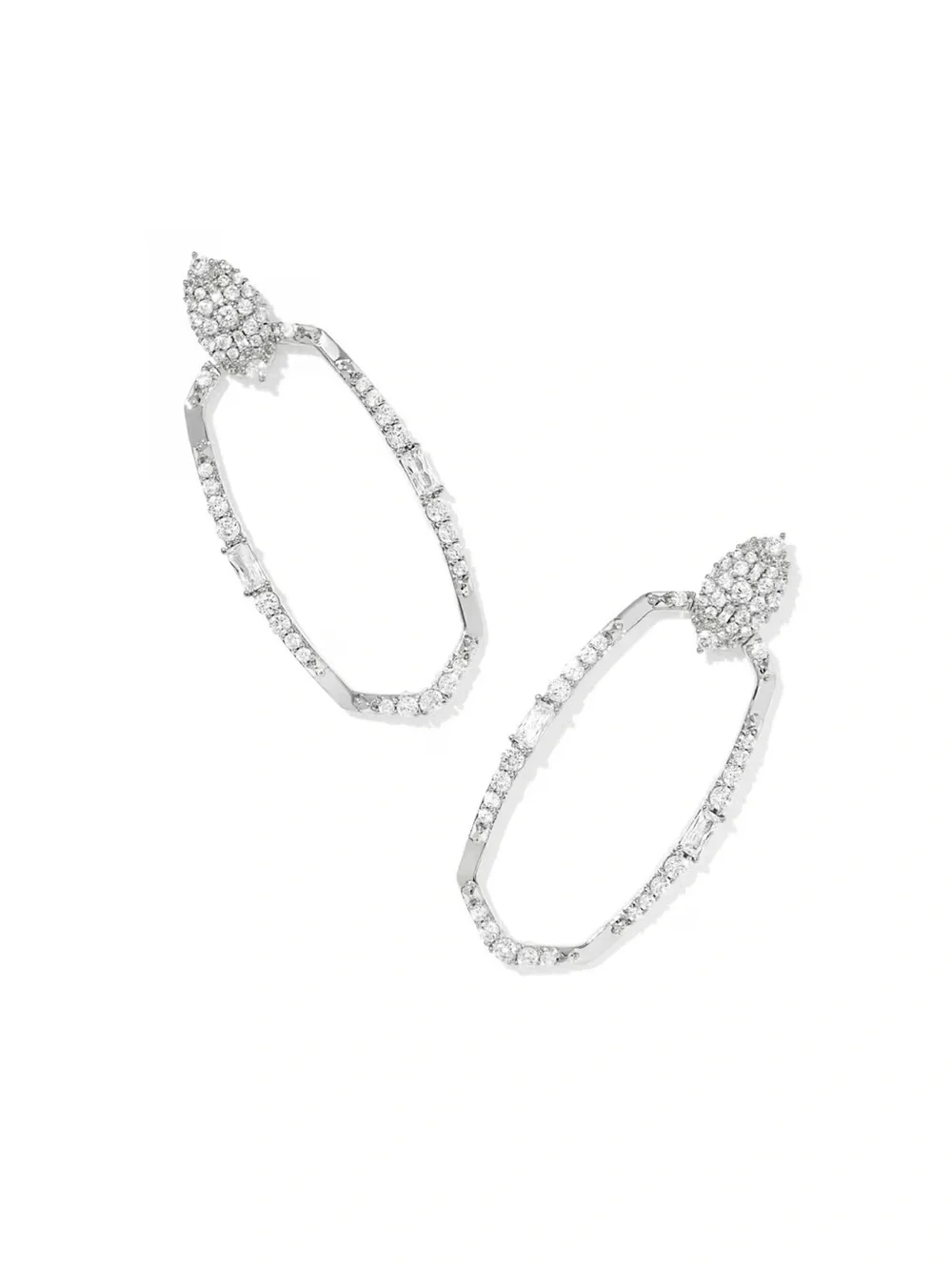 NWT Kendra Scott set of Essie Open Frame Earrings + necklace in silver White CZ